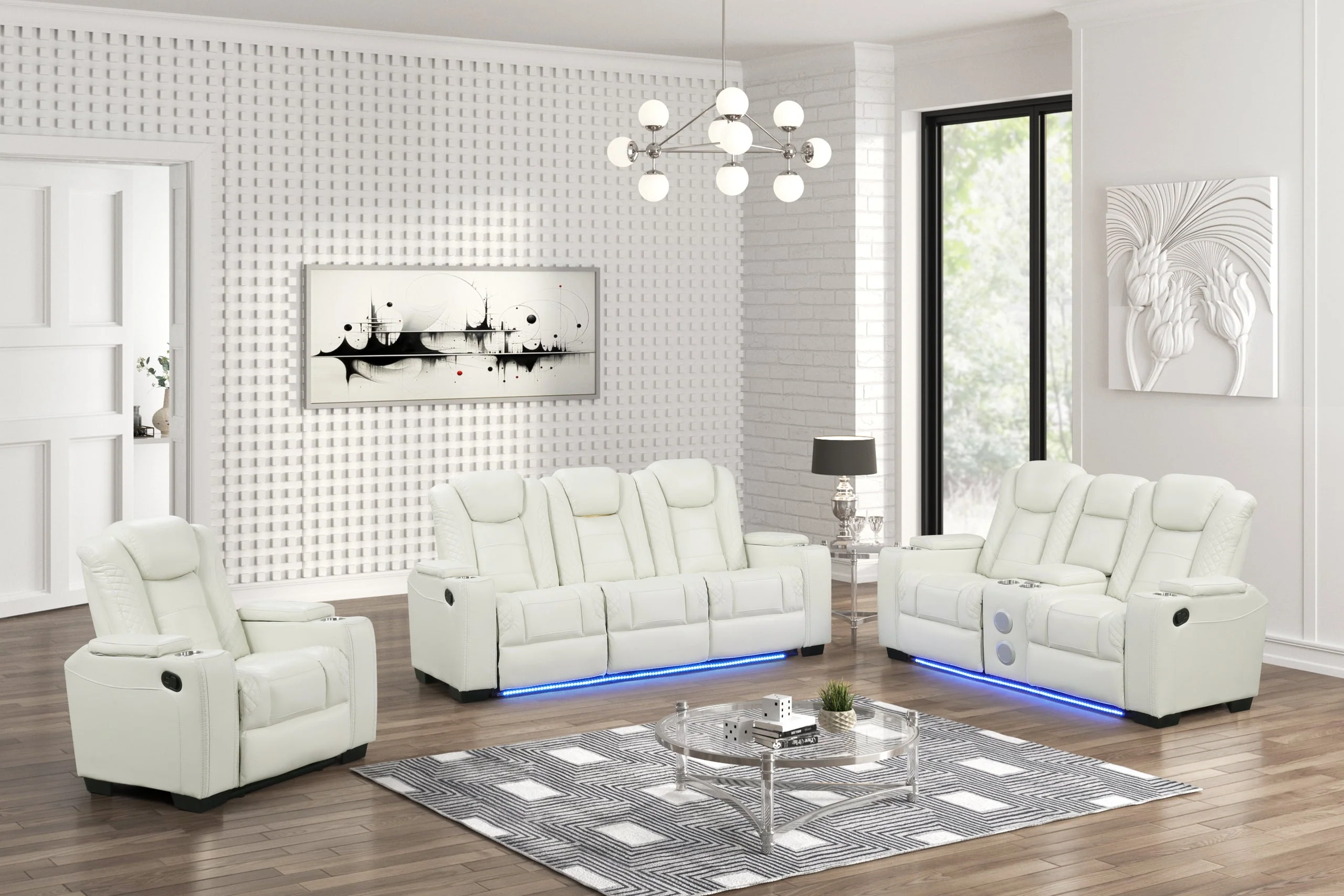 Stefano White 3-Piece Reclining Set - Image 2