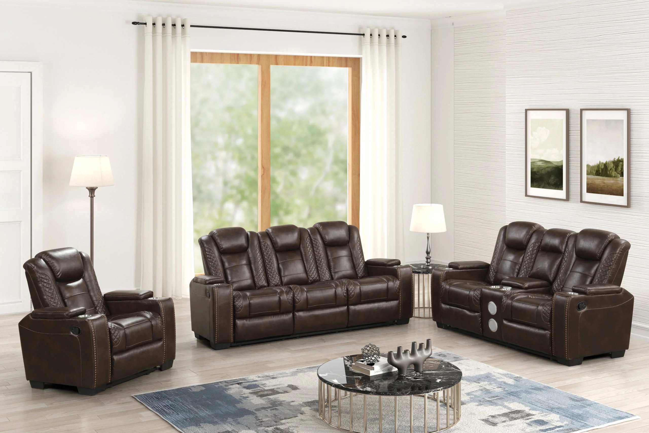 Stefano Brown Leather Gel 3-Piece Reclining Set - Image 2