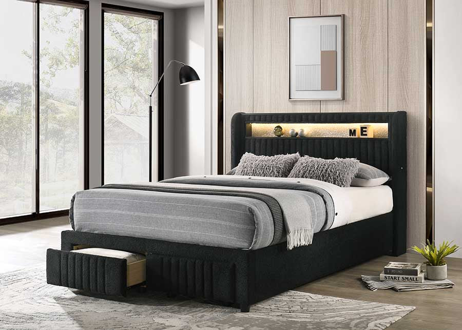 Cupid Black Upholstered LED Storage Platform Full Bed - Image 1