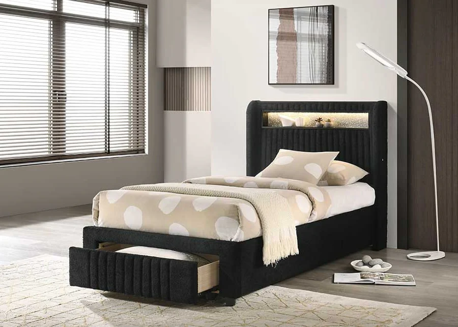 Cupid Black Upholstered LED Storage Platform Full Bed - Image 2