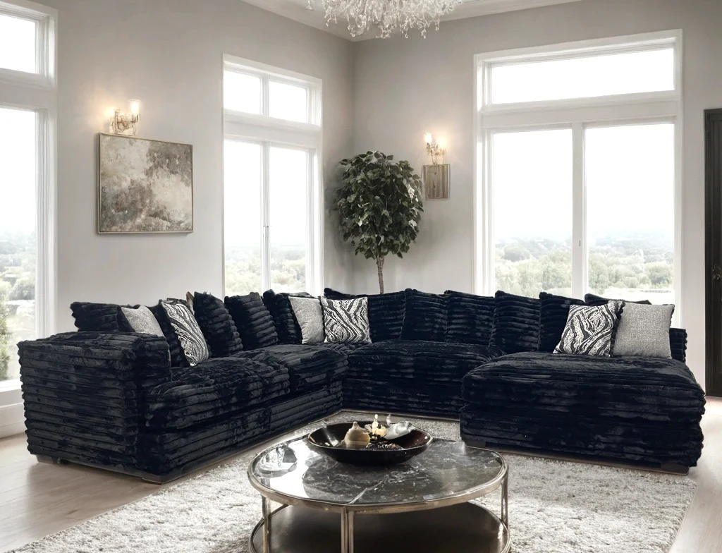 Saro Black Neutral Fabric Oversized Sectional - Image 1