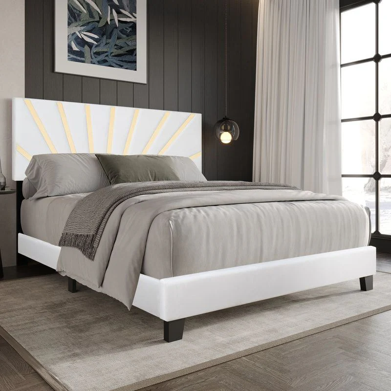 Nico White Upholstered Platform King Bed - Image 1