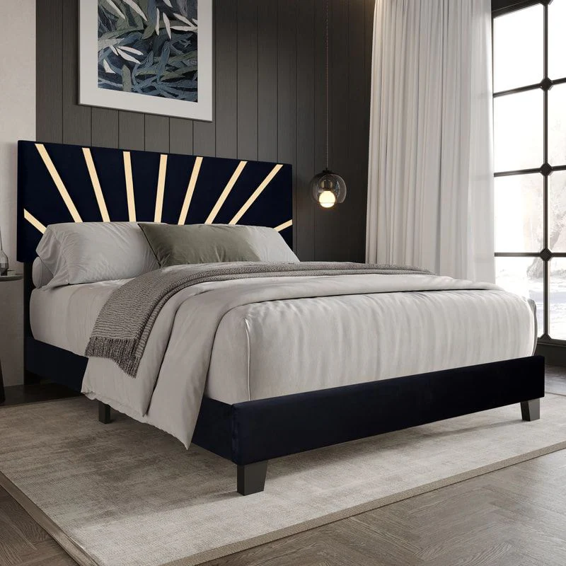 Nico Black Upholstered Platform King Bed - Image 1
