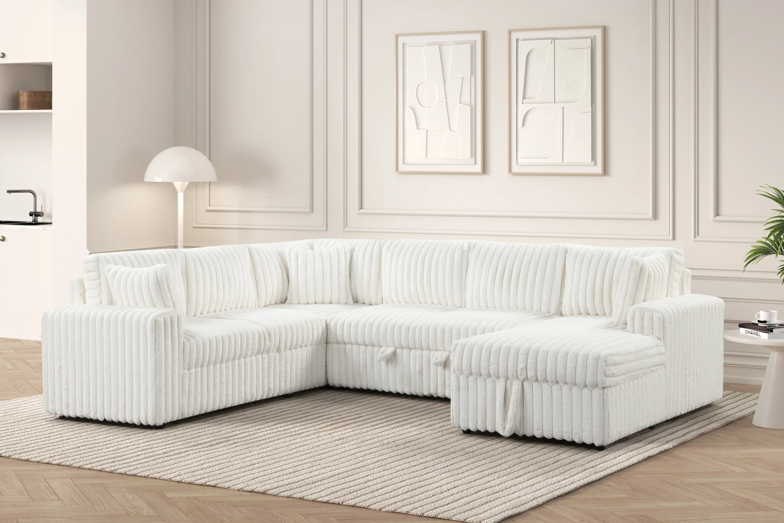 Forever Beige Fabric Sectional With Pull-Out Bed - Image 2