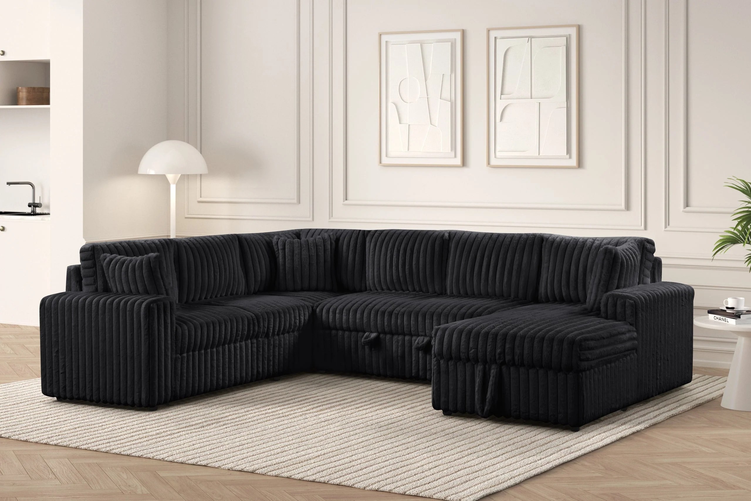 Forever Black Fabric Sectional With Pull-Out Bed - Image 2