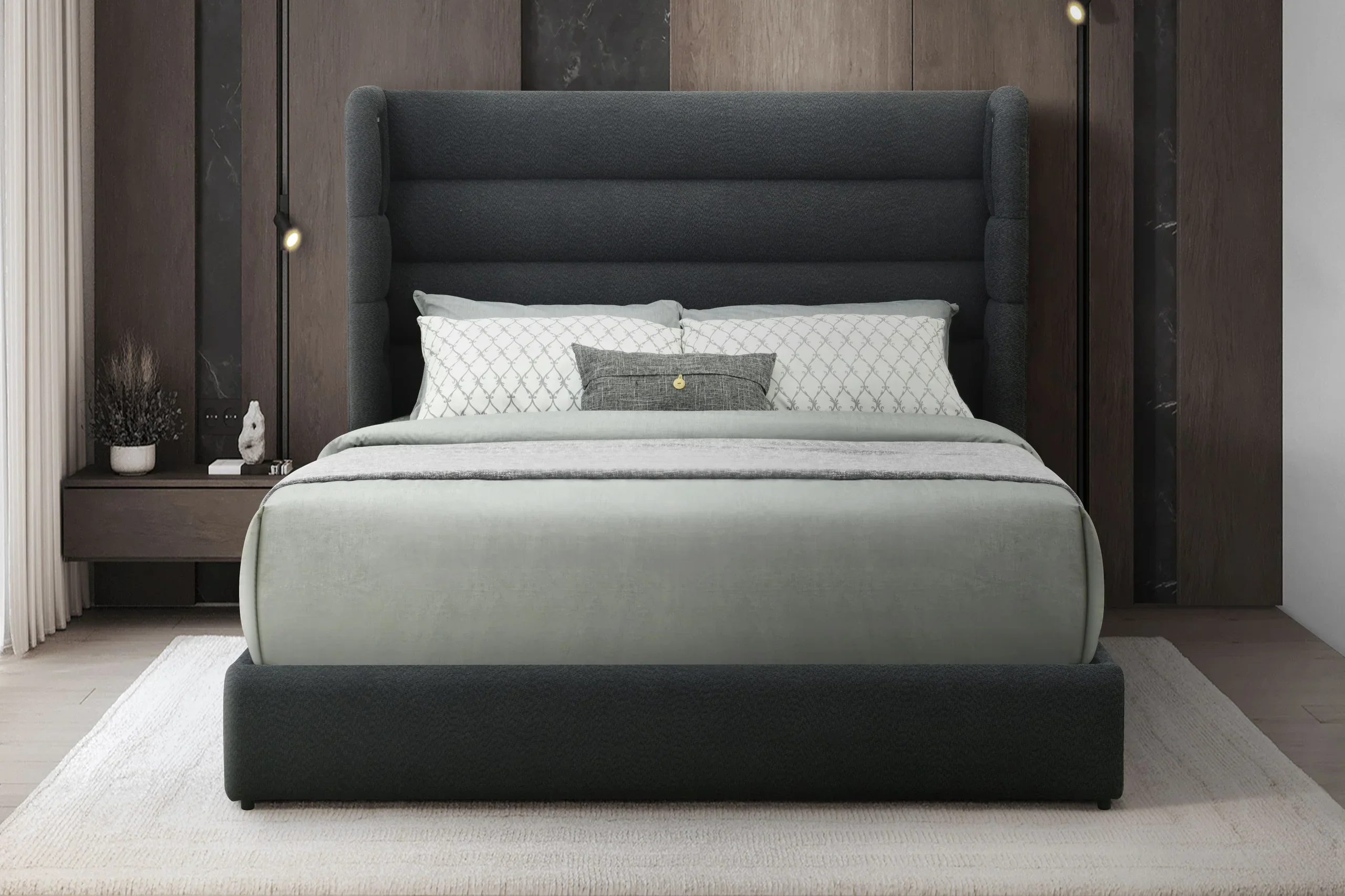 Hero Black Upholstered Bluetooth Speaker Platform Queen Bed - Image 2