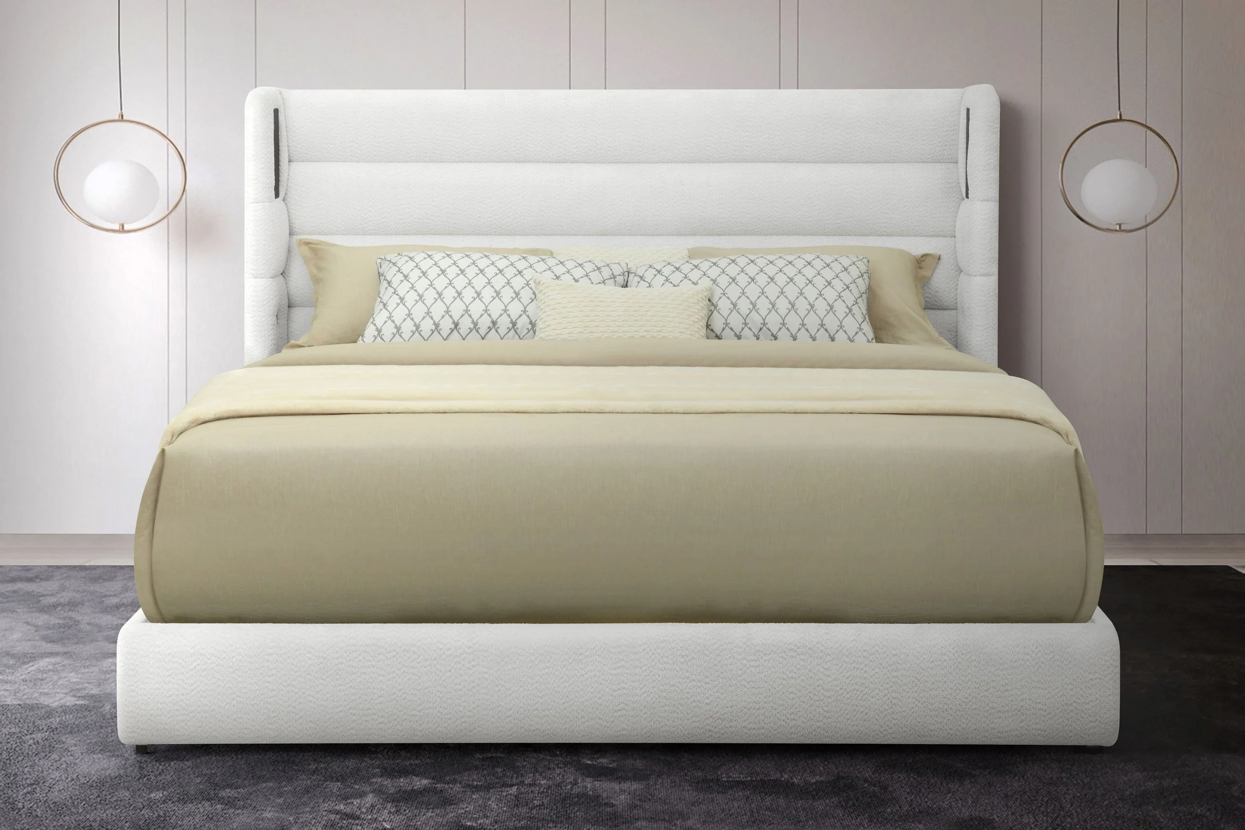 Hero White Upholstered Bluetooth Speaker Platform King Bed - Image 2
