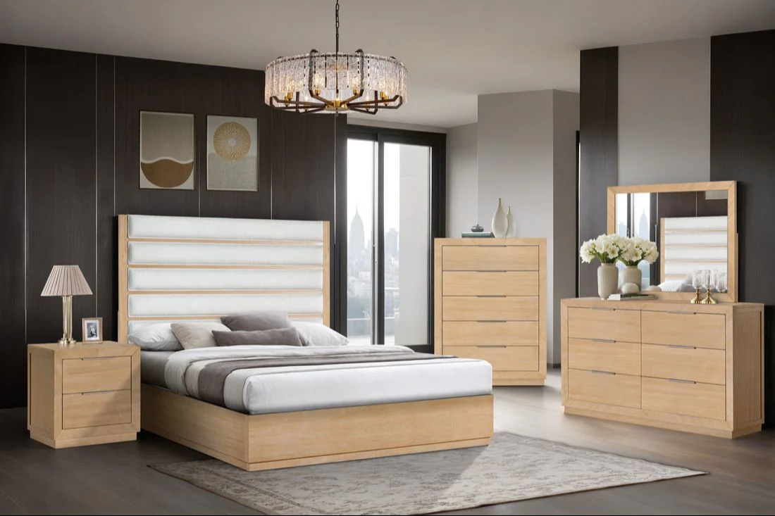 Oslo Light Brown Upholstered Panel Bedroom Set - Image 1