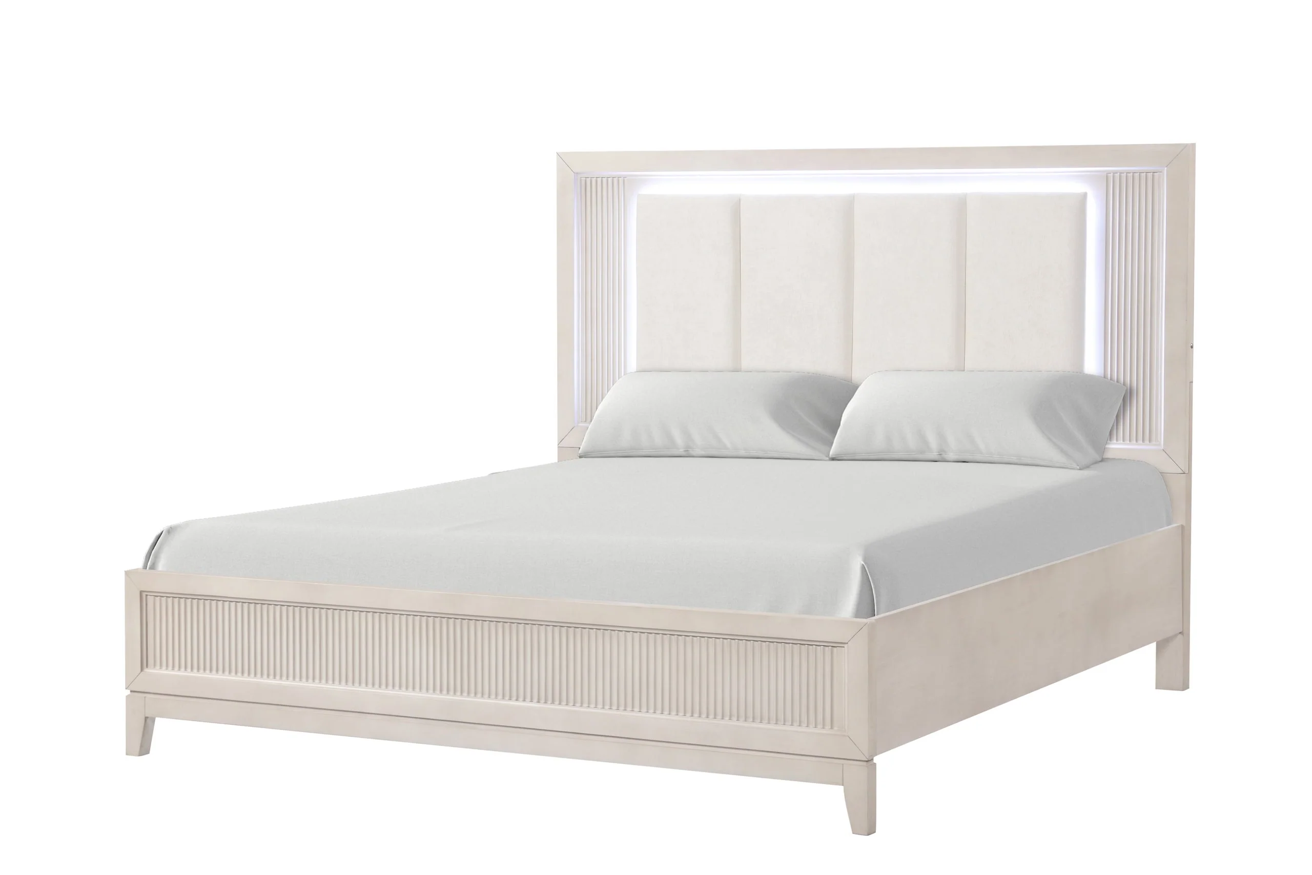 Uptown Cream LED Upholstered Panel Bedroom Set - Image 2