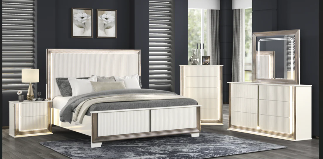 Beverly White Upholstered Panel Bedroom Set - Image 1