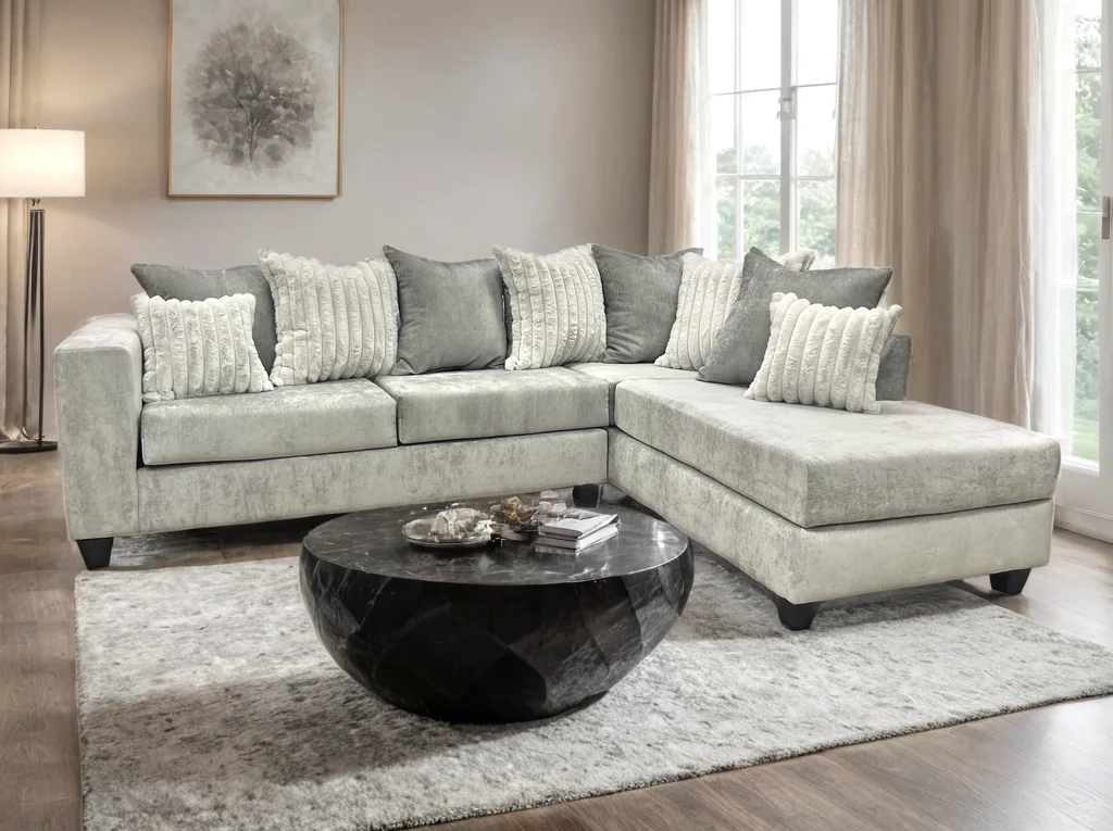 Monroe Gray Silver Fabric Sectional - Image 1