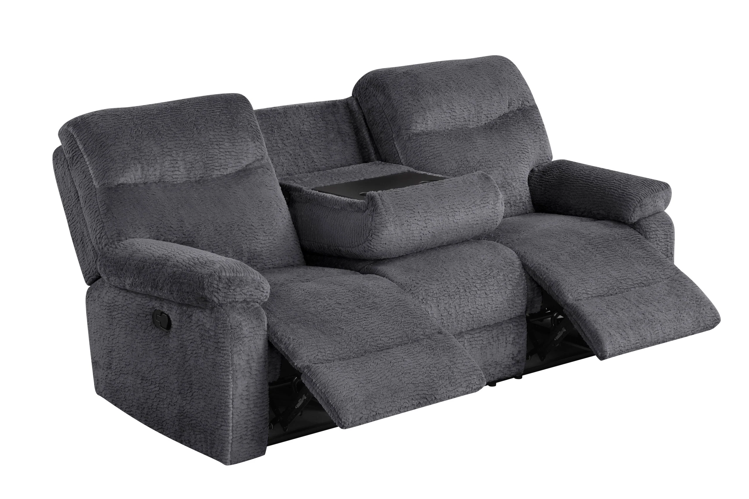 Bravo Dark Gray Teddy Bear Fabric 3-Piece Reclining Set - Image 3