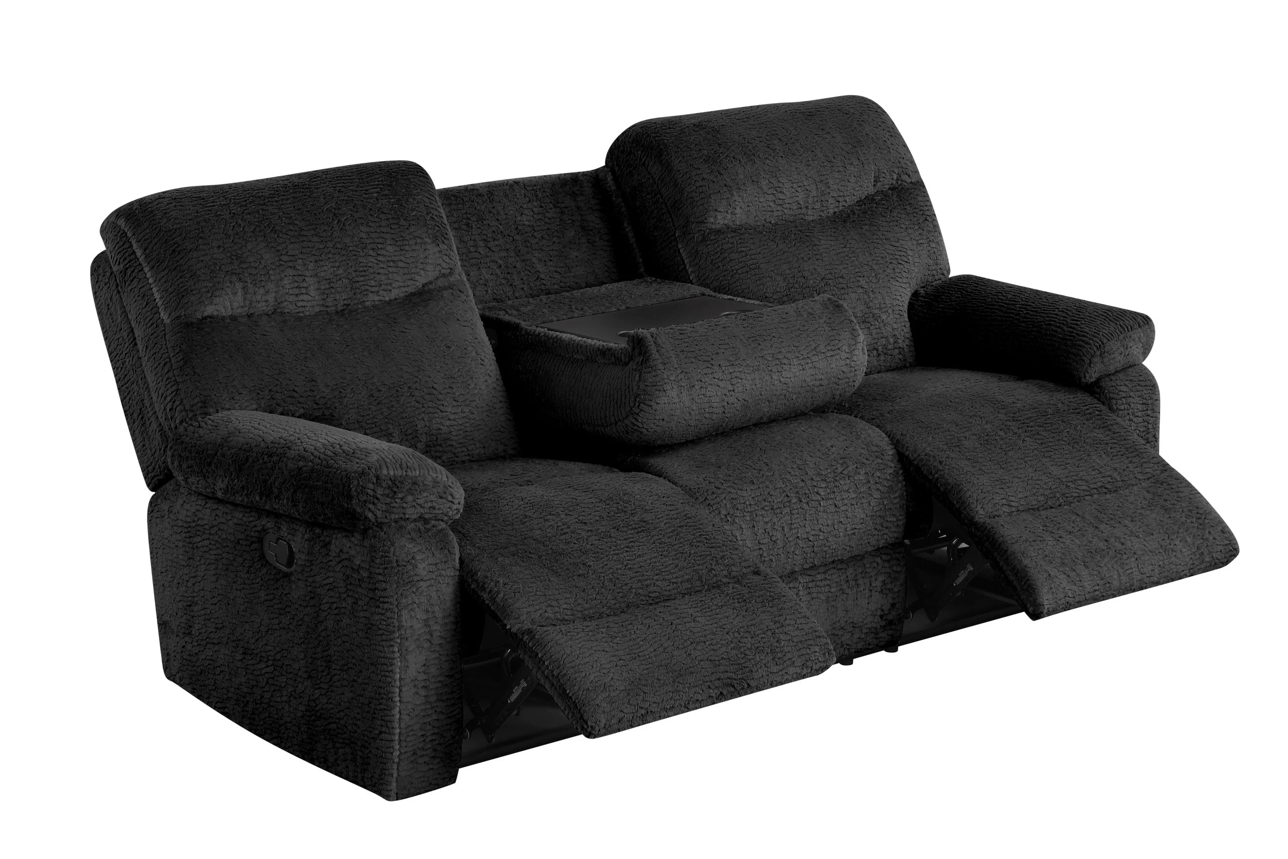 Bravo Black Teddy Bear Fabric 3-Piece Reclining Set - Image 2