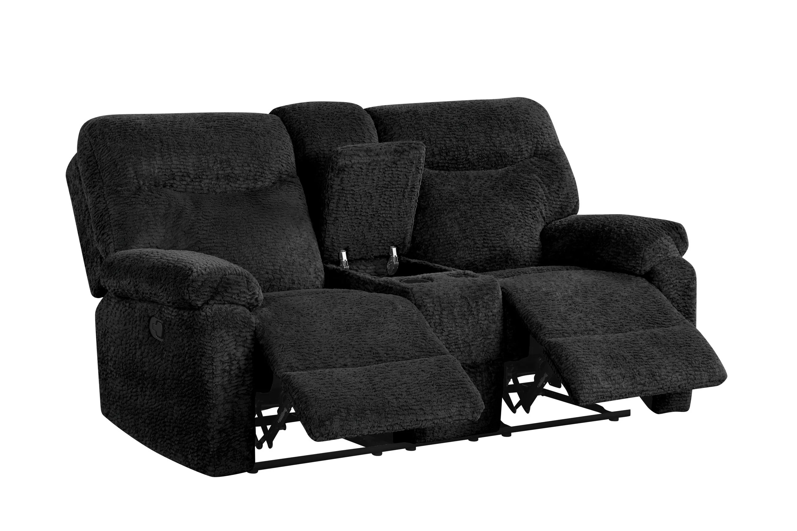 Bravo Black Teddy Bear Fabric 3-Piece Reclining Set - Image 3