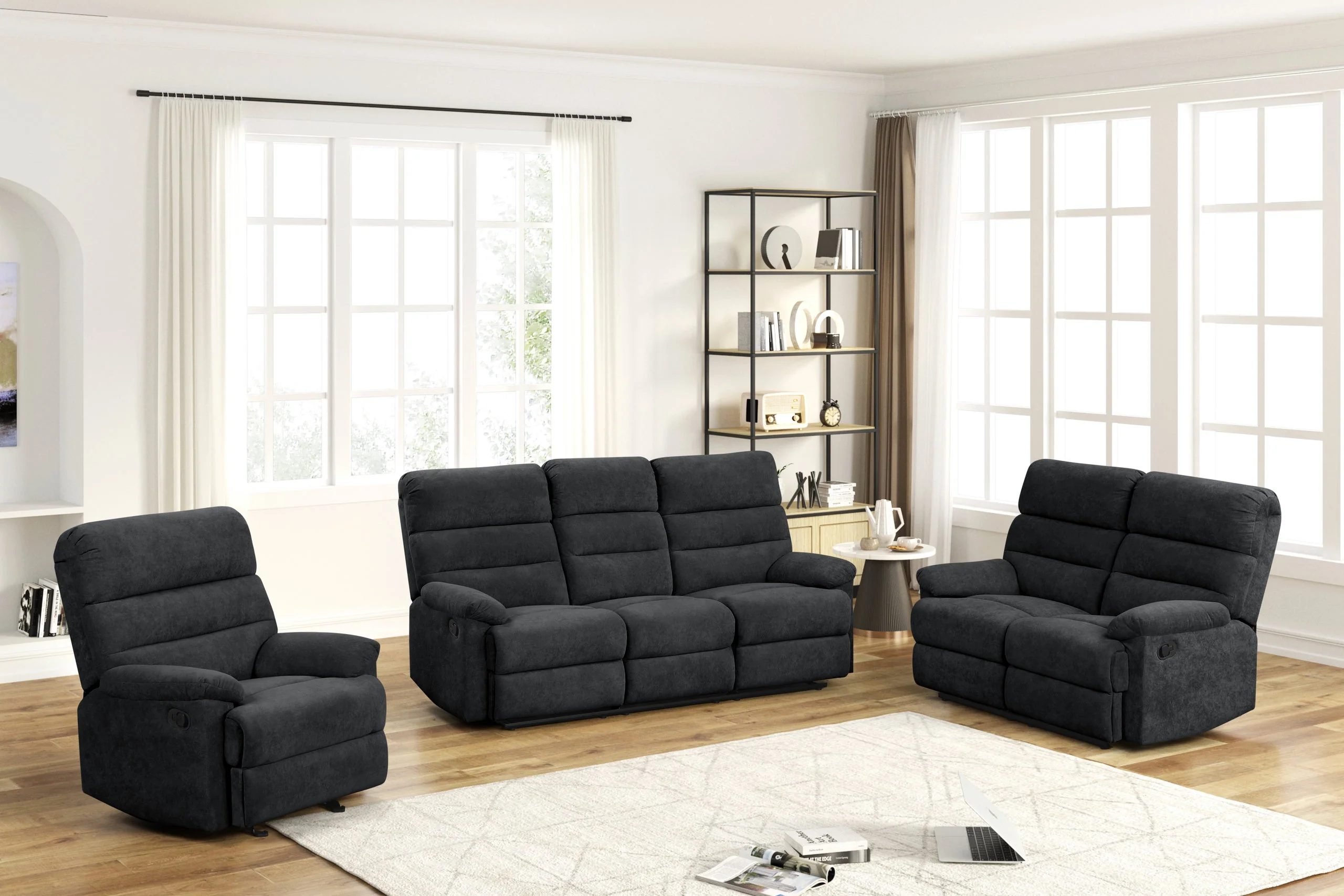 Albert Black Performance Fabric 3-Piece Reclining Set - Image 2