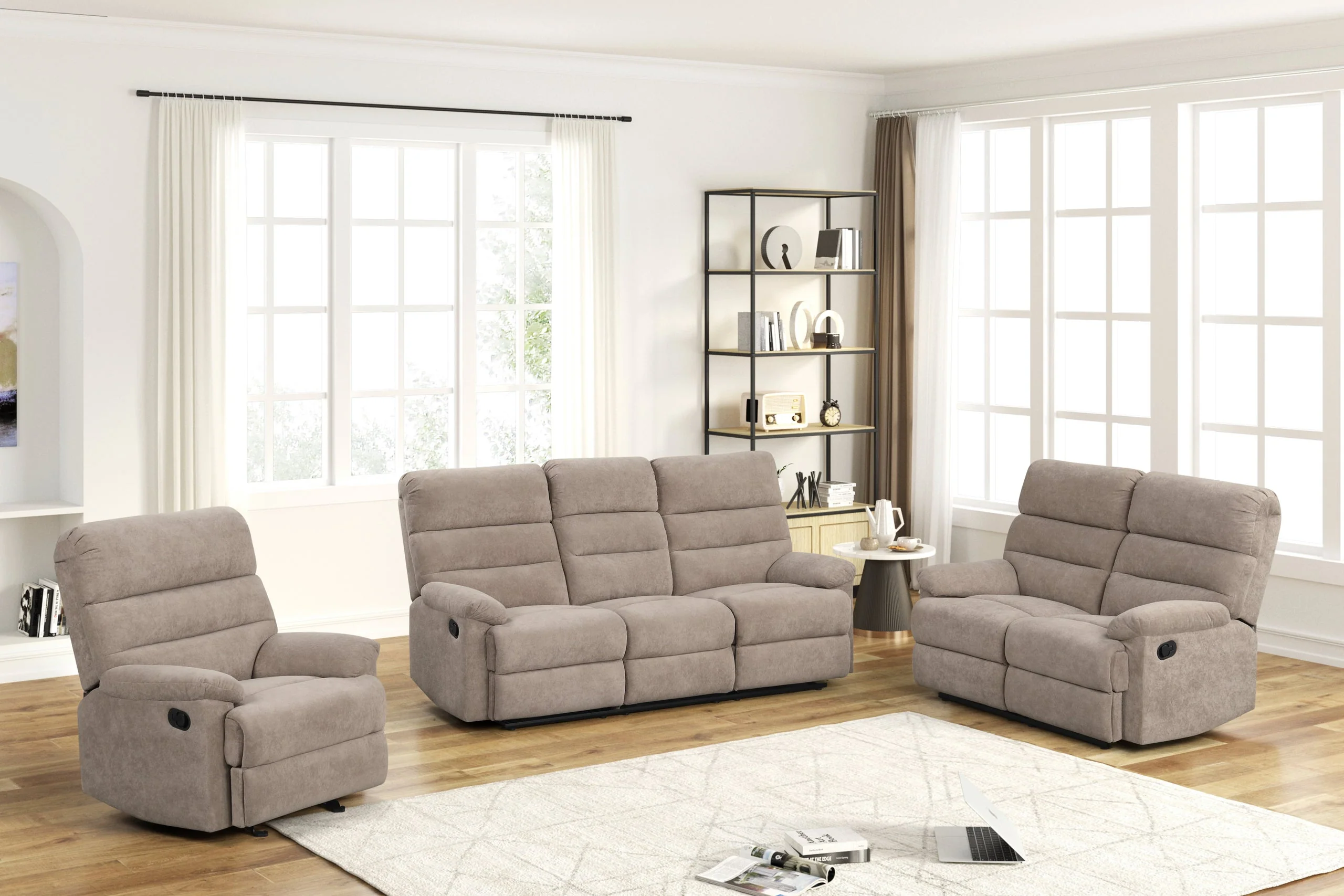 Albert Mocha Performance Fabric 3-Piece Reclining Set - Image 2
