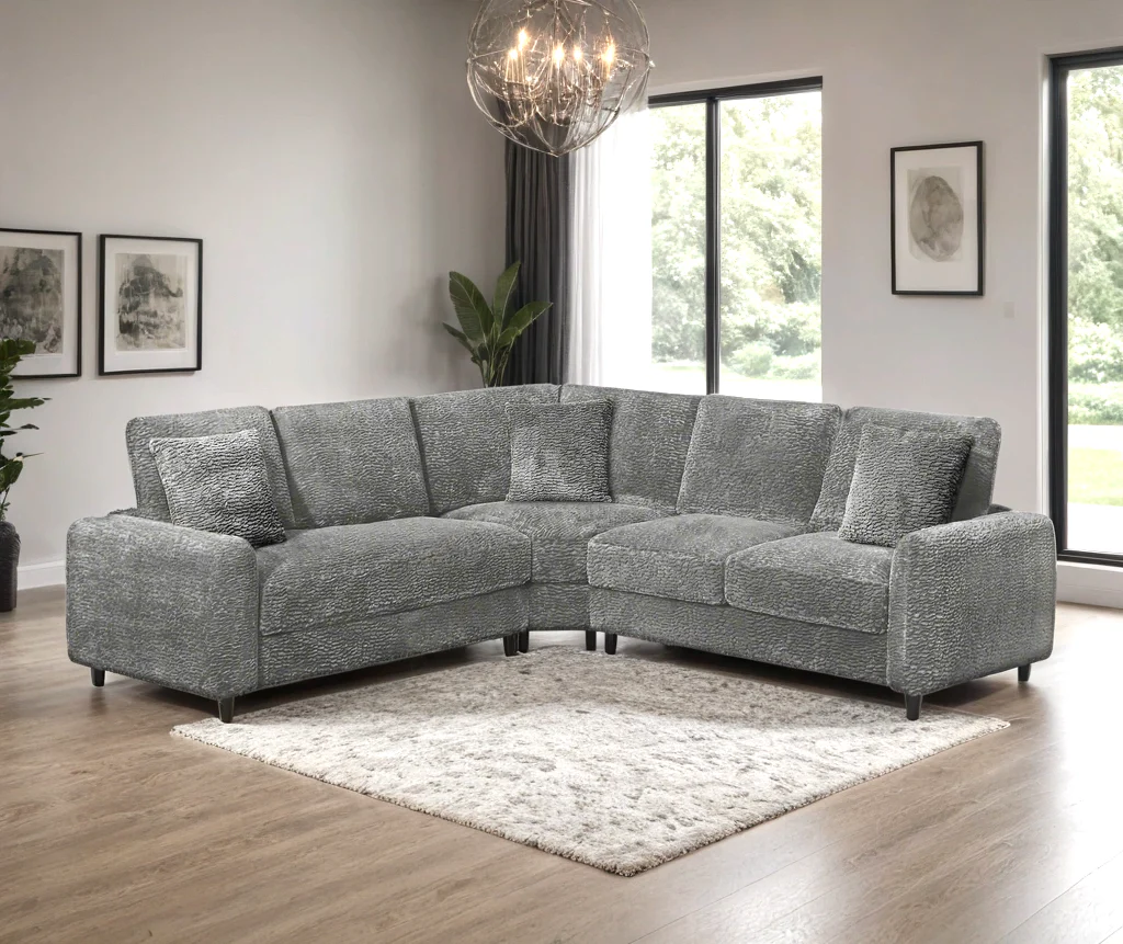 Stella Gray Teddy Bear Fabric Sectional - Image 1