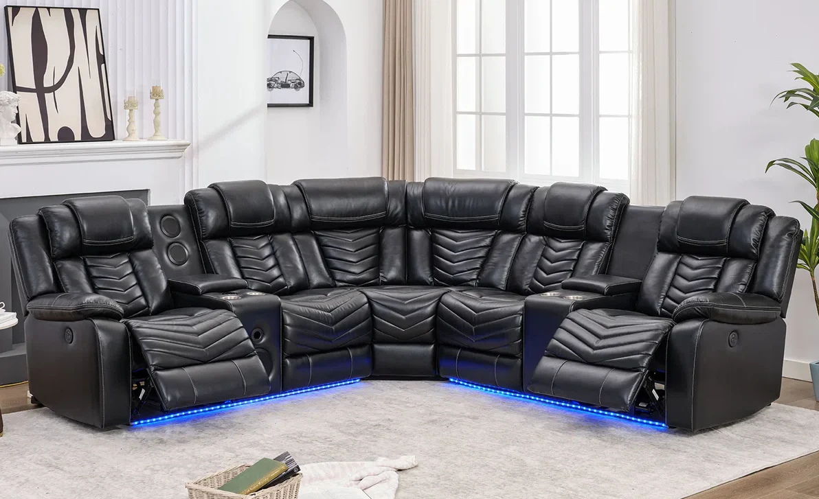 Ace Black Leather Gel Reclining Sectional