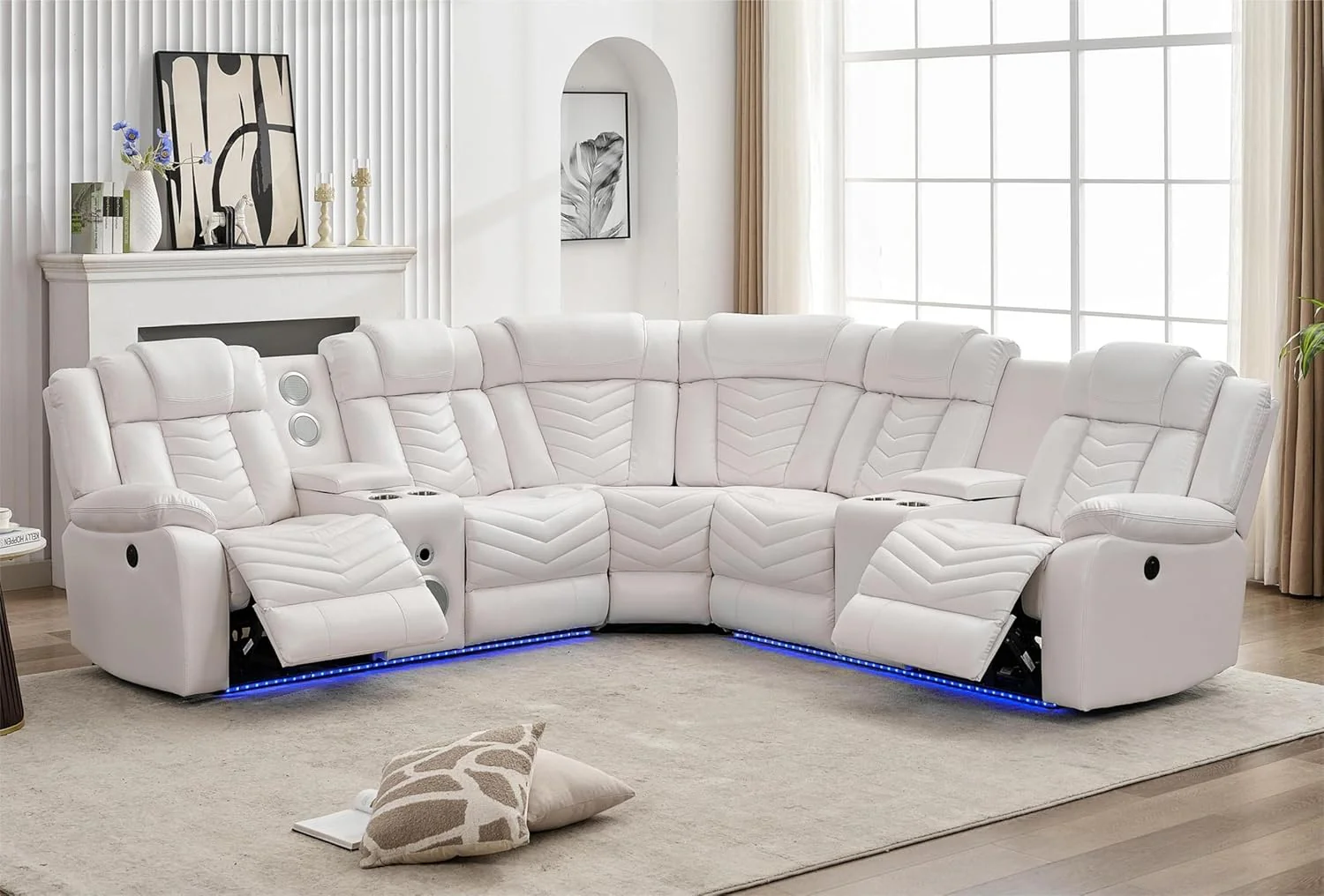 Ace White Leather Gel Reclining Sectional