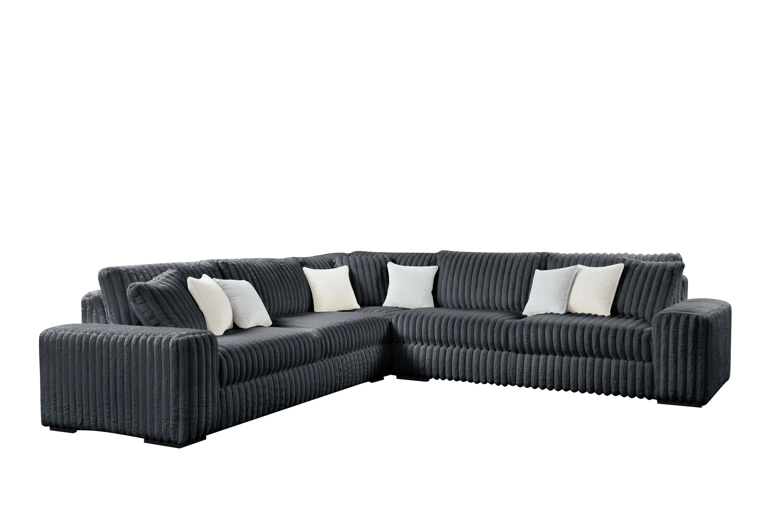 Marshmallow Charcoal Corduroy Fabric Oversized Sectional - Image 2