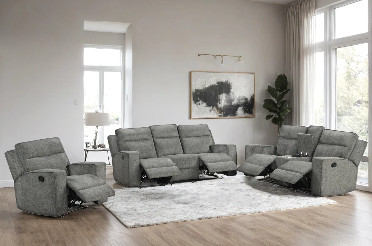 Hudson Dark Gray Chenille 3-Piece Reclining Set - Image 1