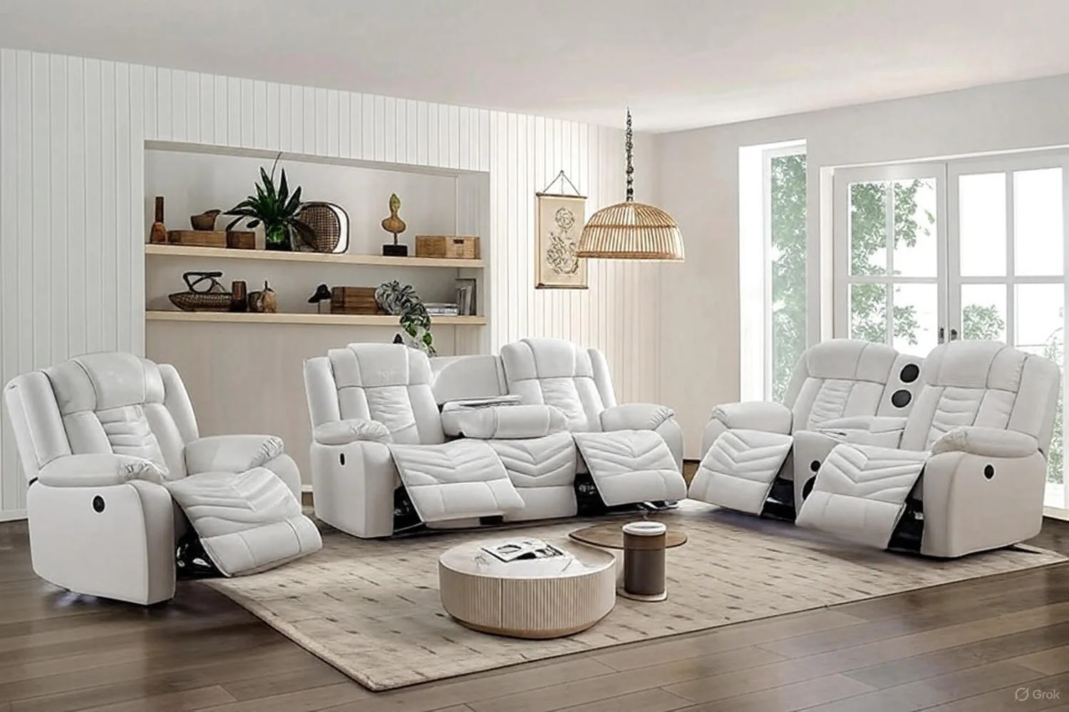 Ace White Leather Gel 3-Piece Reclining Set - Image 1