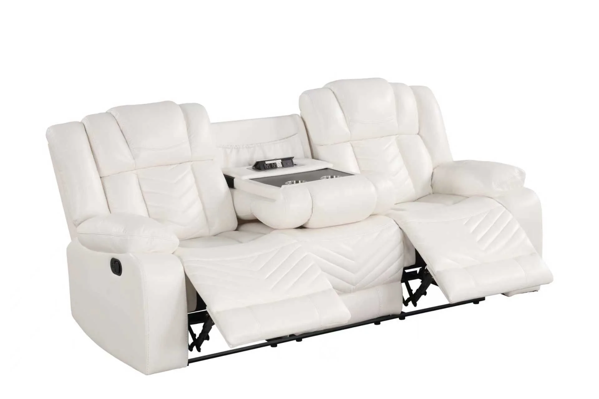 Ace White Leather Gel 3-Piece Reclining Set - Image 2