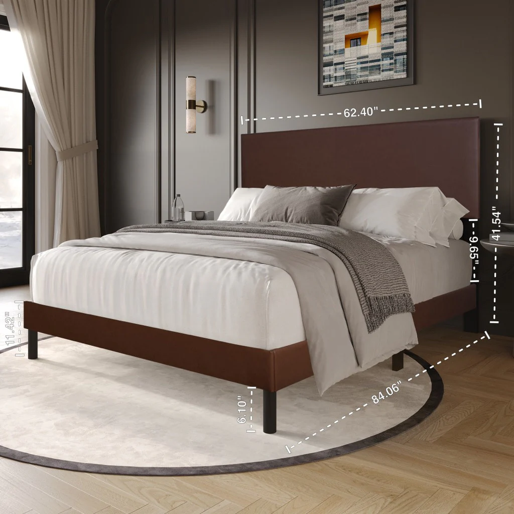 Helen Brown PU Platform Full Bed - Image 3