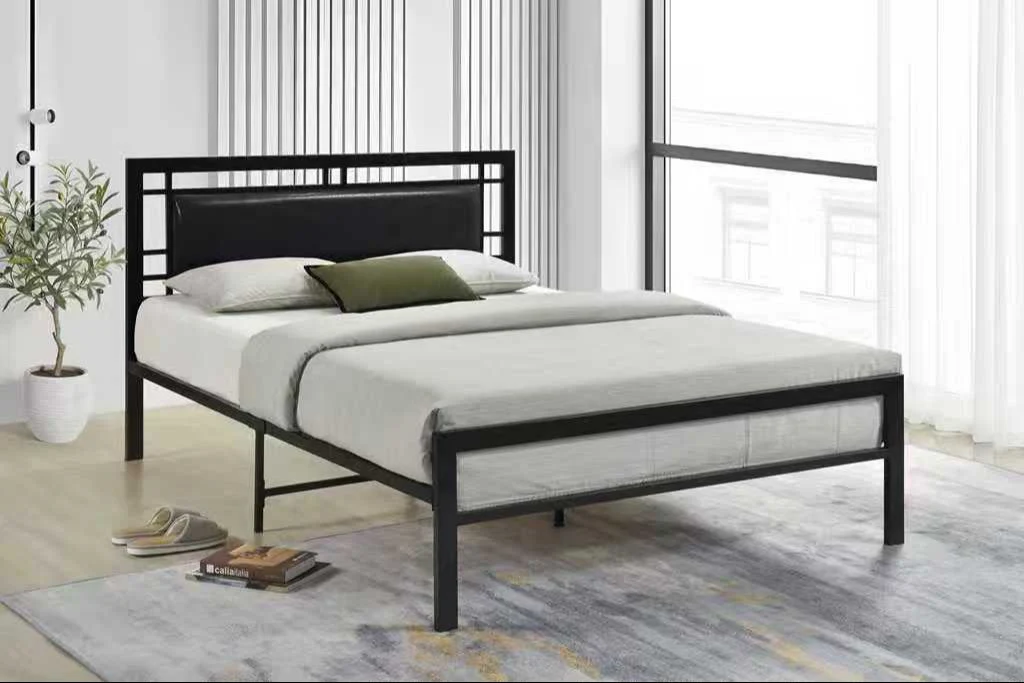 Bema Black Upholstered Metal Platform Full Bed - Image 1