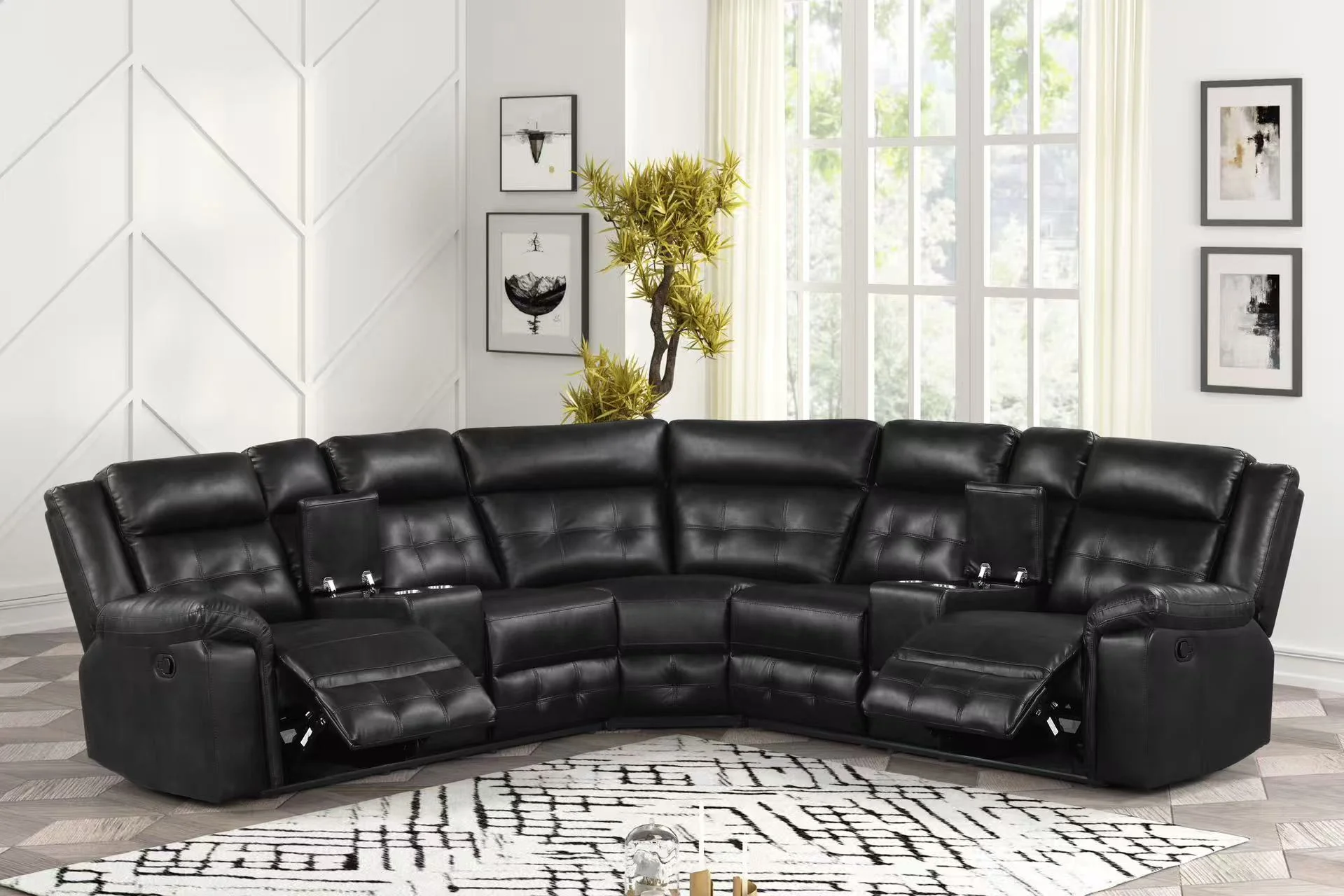 Jacob Black Leather Gel Reclining Sectional - Image 1