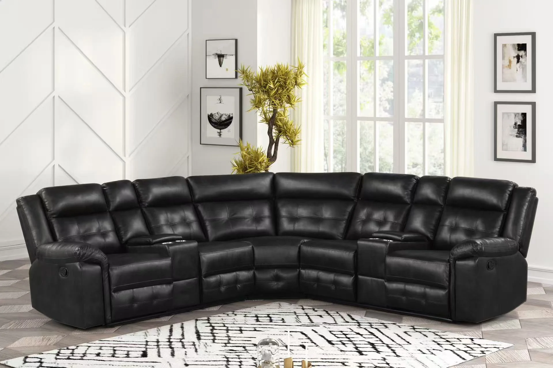 Jacob Black Leather Gel Reclining Sectional - Image 2