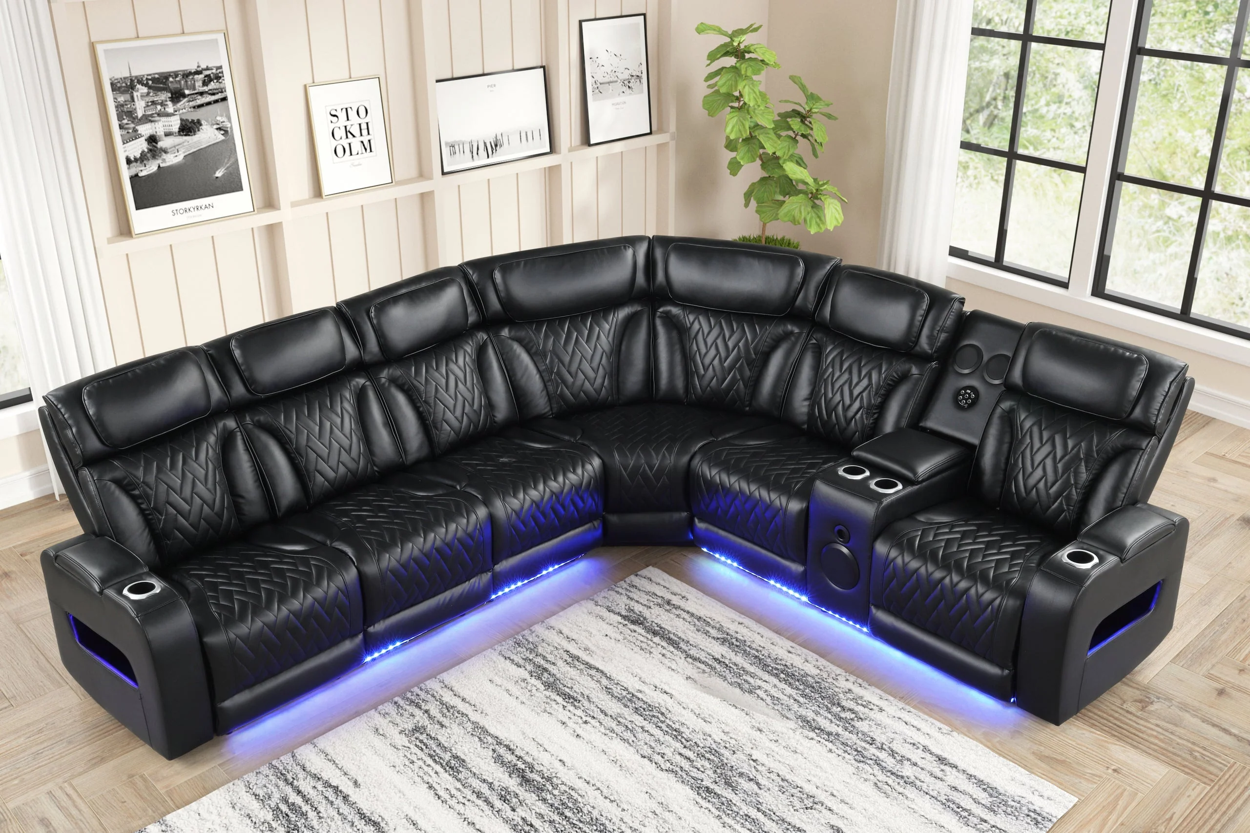 Barcelona Black Power Reclining Sectional w Power Headrests - Image 2