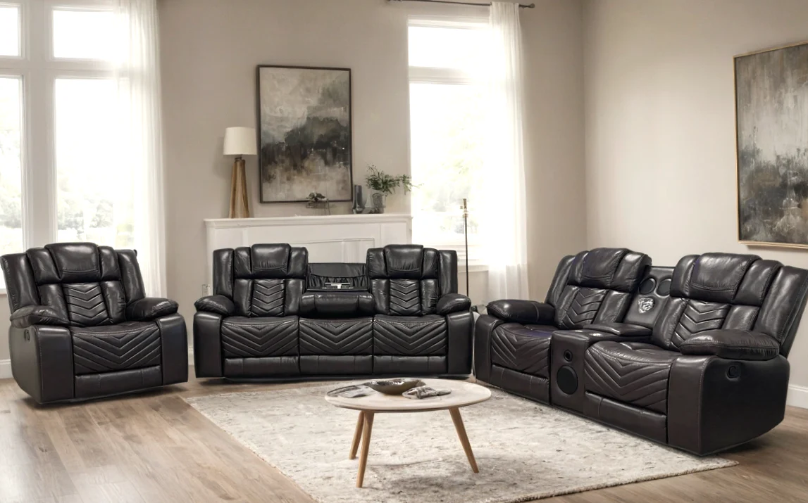 Ace Brown Leather Gel 3-Piece Reclining Set - Image 2