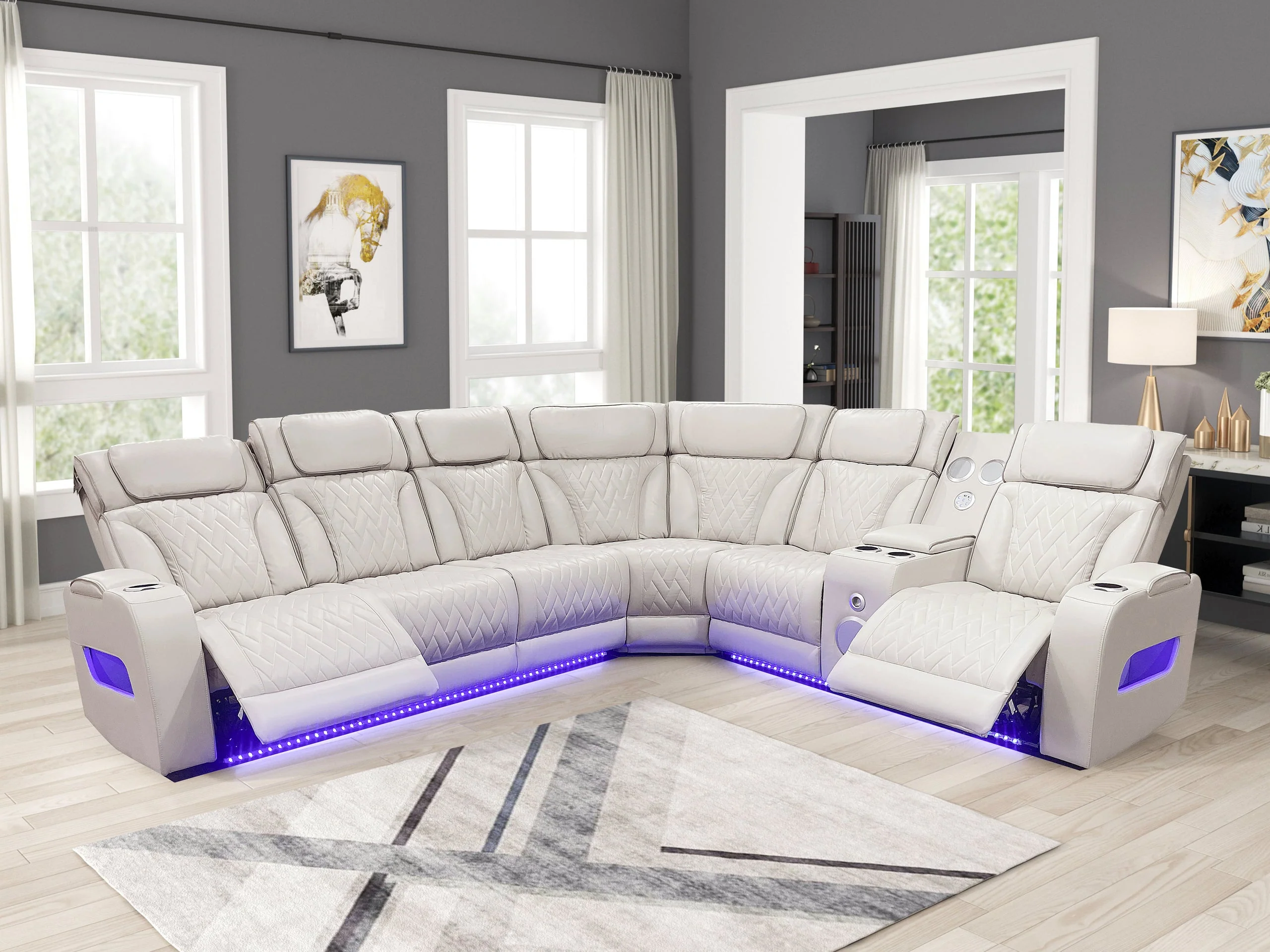 Barcelona Sand Power Reclining Sectional w Power Headrests - Image 2