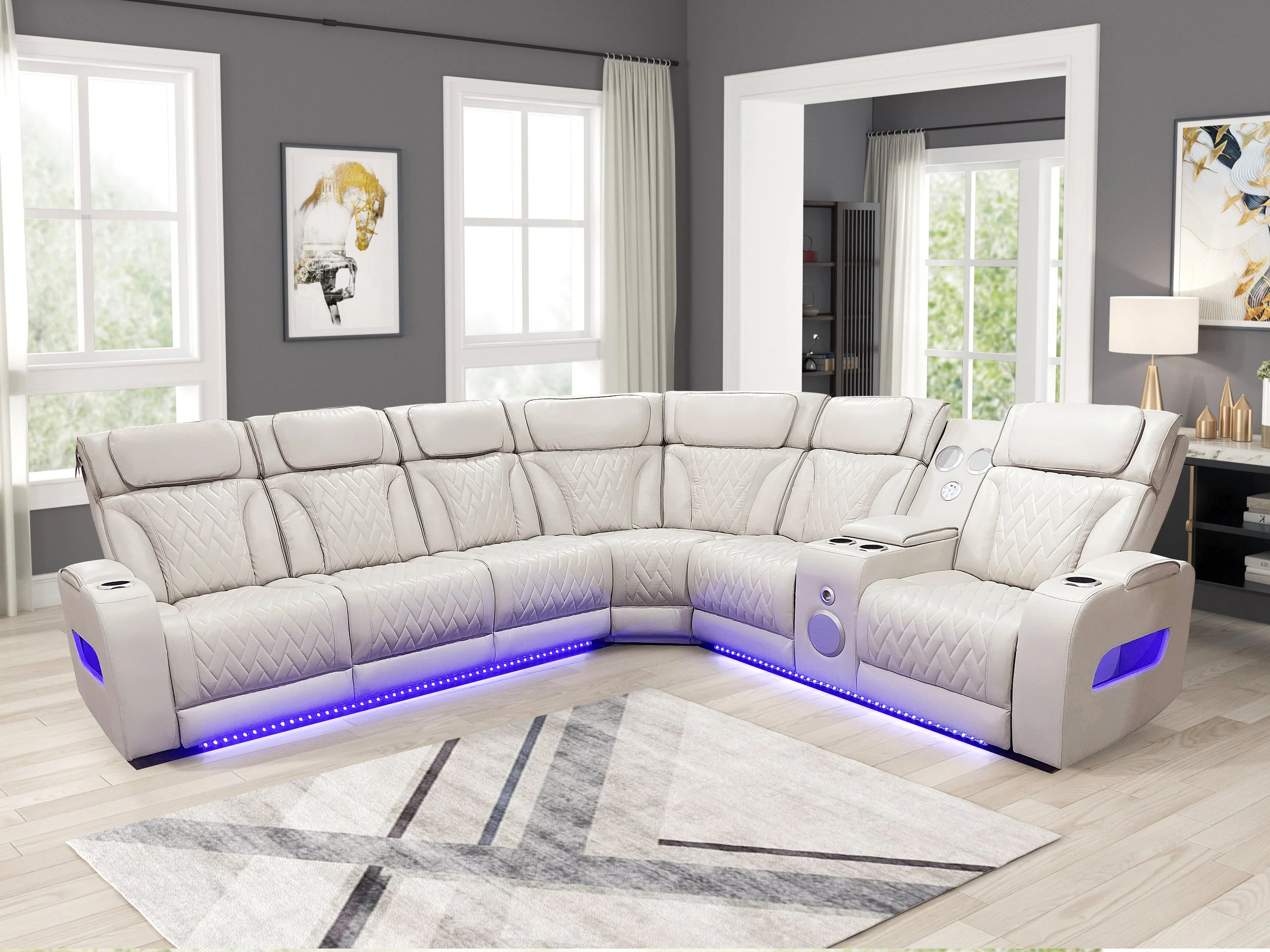 Barcelona Sand Power Reclining Sectional w Power Headrests - Image 3