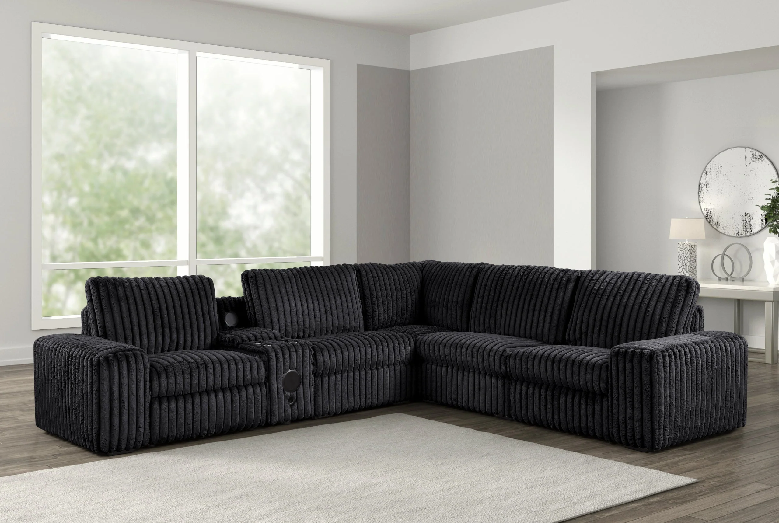 Amelia Onyx Power Reclining Sectional w Bluetooth Speakers - Image 2