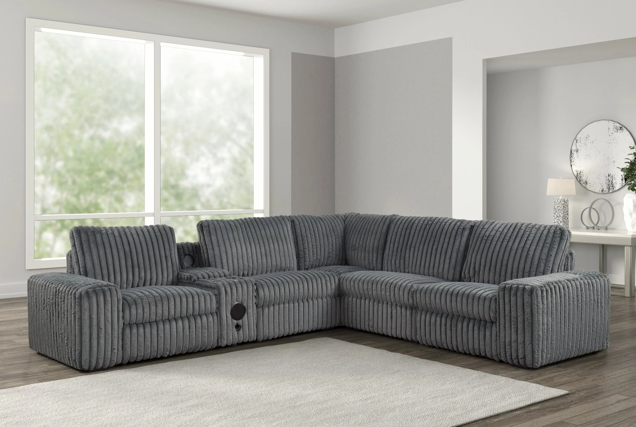 Amelia Charcoal Power Reclining Sectional w Bluetooth Speakers - Image 2