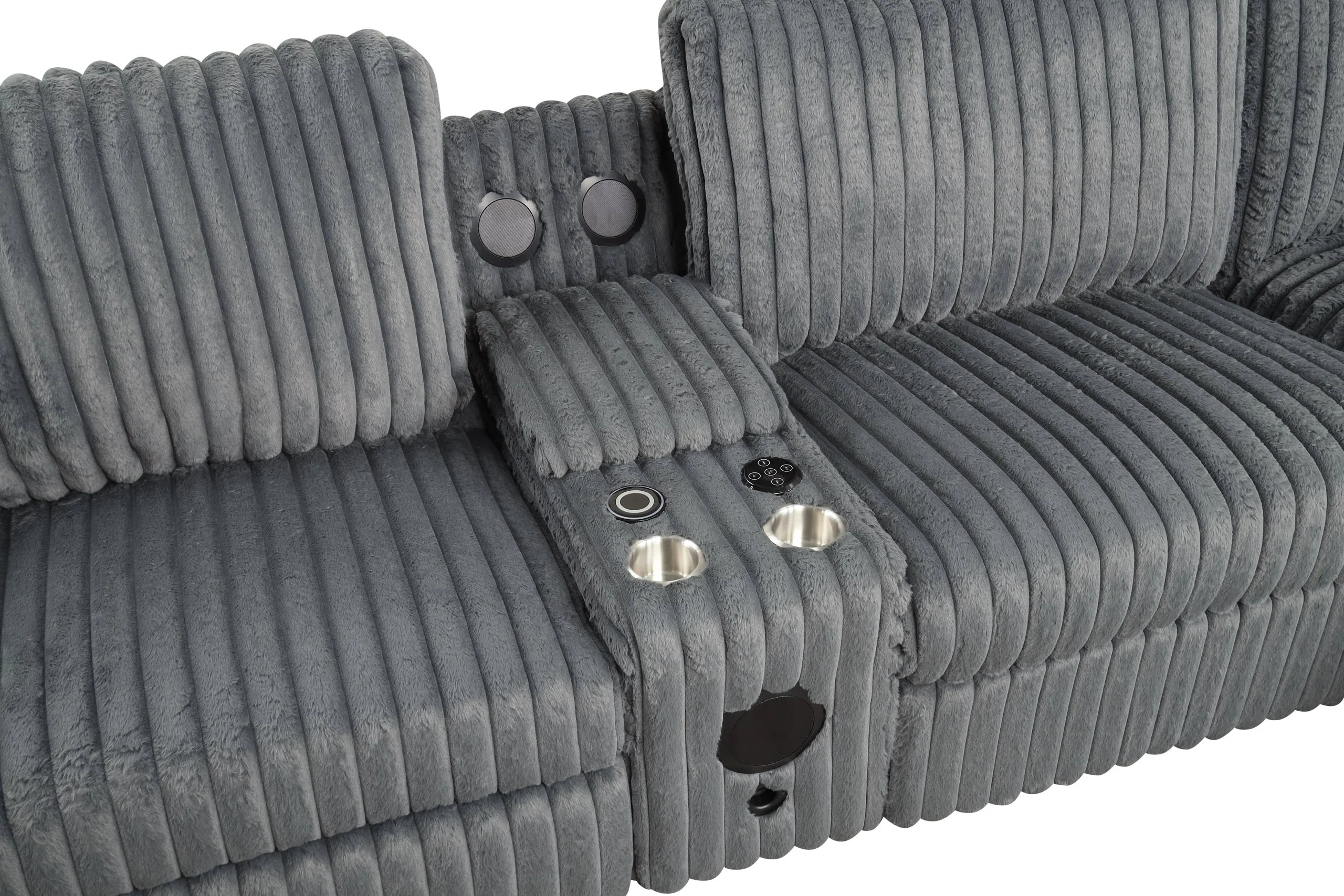 Amelia Charcoal Power Reclining Sectional w Bluetooth Speakers - Image 3