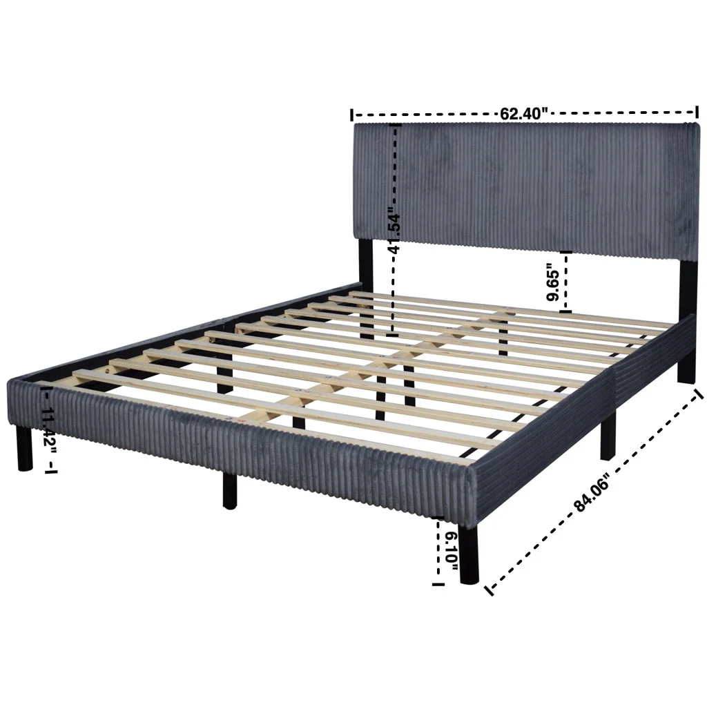 Helen Gray Cord Fabric Platform Queen Bed - Image 3