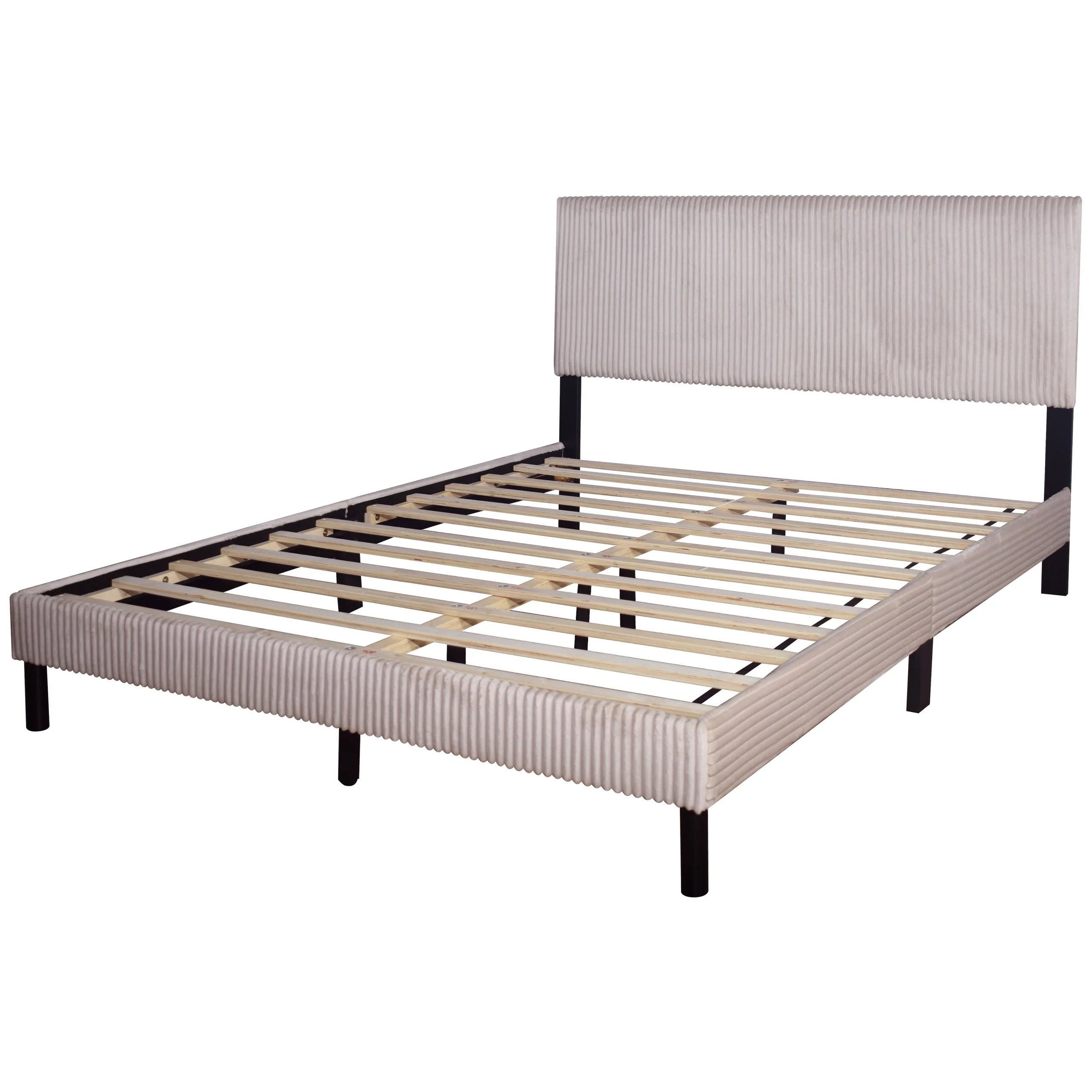 Helen Beige Cord Fabric Platform Twin Bed - Image 2