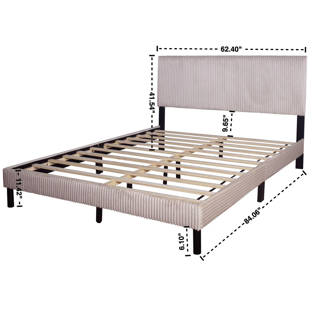 Helen Beige Cord Fabric Platform Twin Bed - Image 3