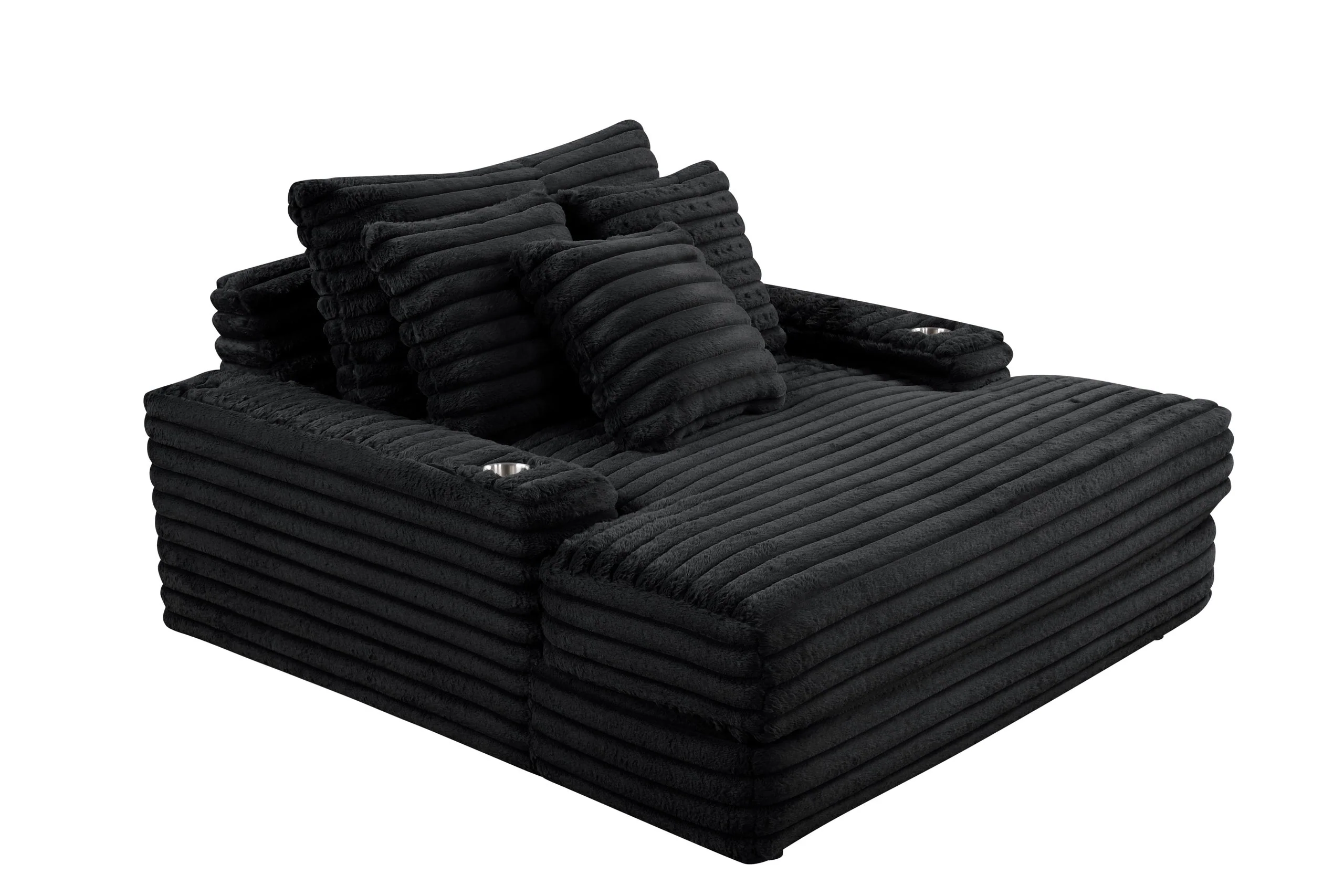 Fortin Black Fur Cord Fabric Chaise - Image 3