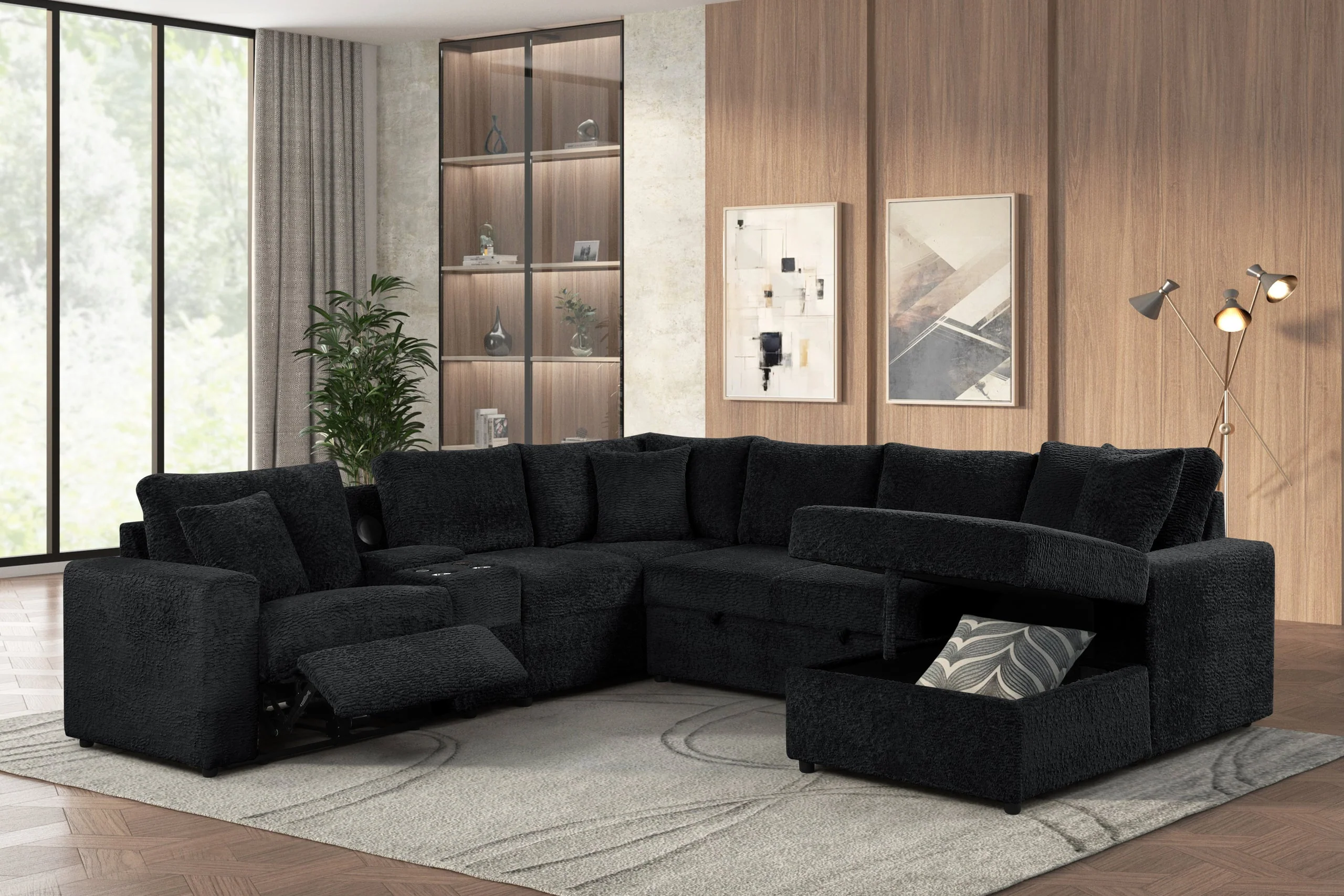 Hunter Black Sectional w Bluetooth Speaker & Pull-Out Bed - Image 2