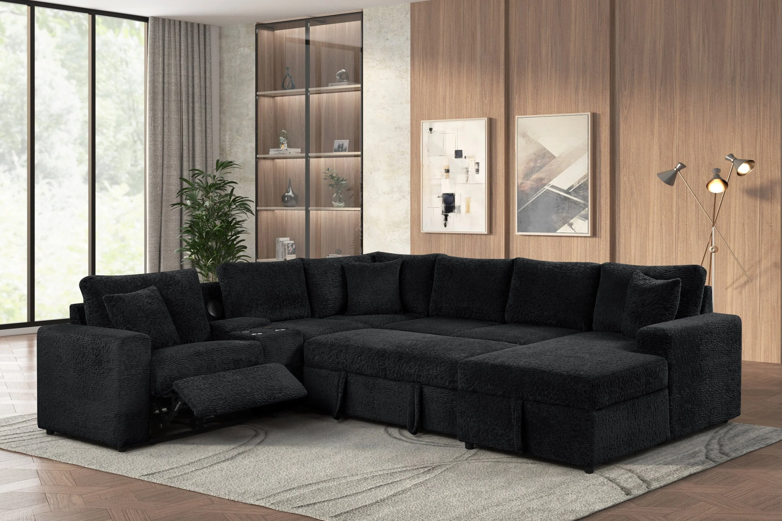 Hunter Black Sectional w Bluetooth Speaker & Pull-Out Bed - Image 3