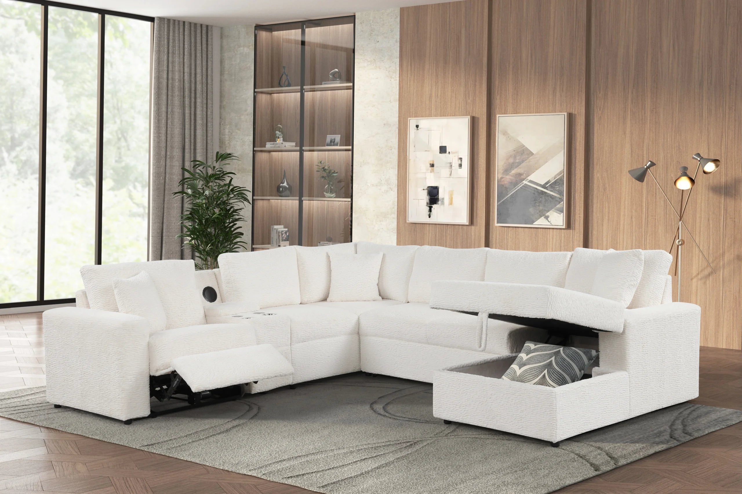 Hunter White Sectional w Bluetooth Speaker & Pull-Out Bed - Image 2