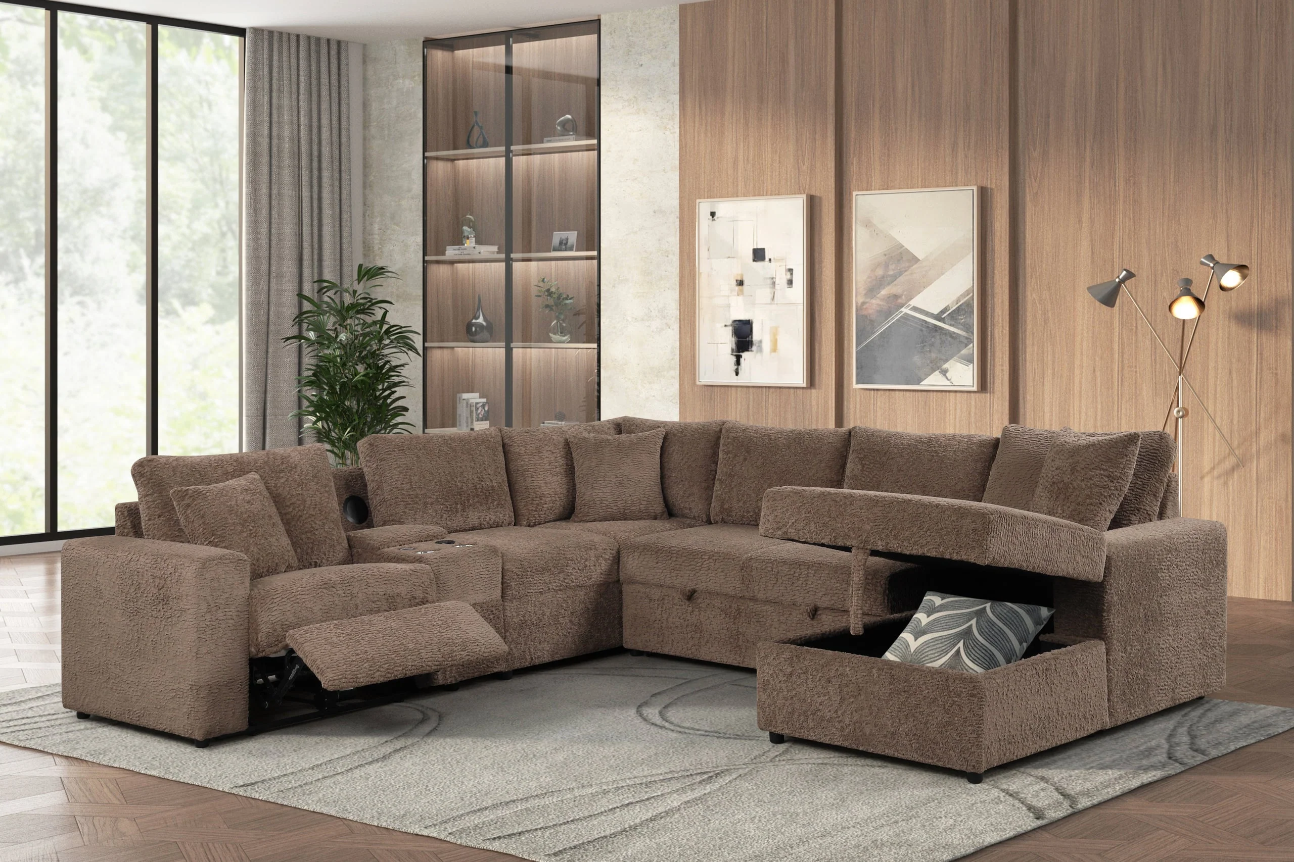 Hunter Mocha Sectional w Bluetooth Speaker & Pull-Out Bed - Image 2