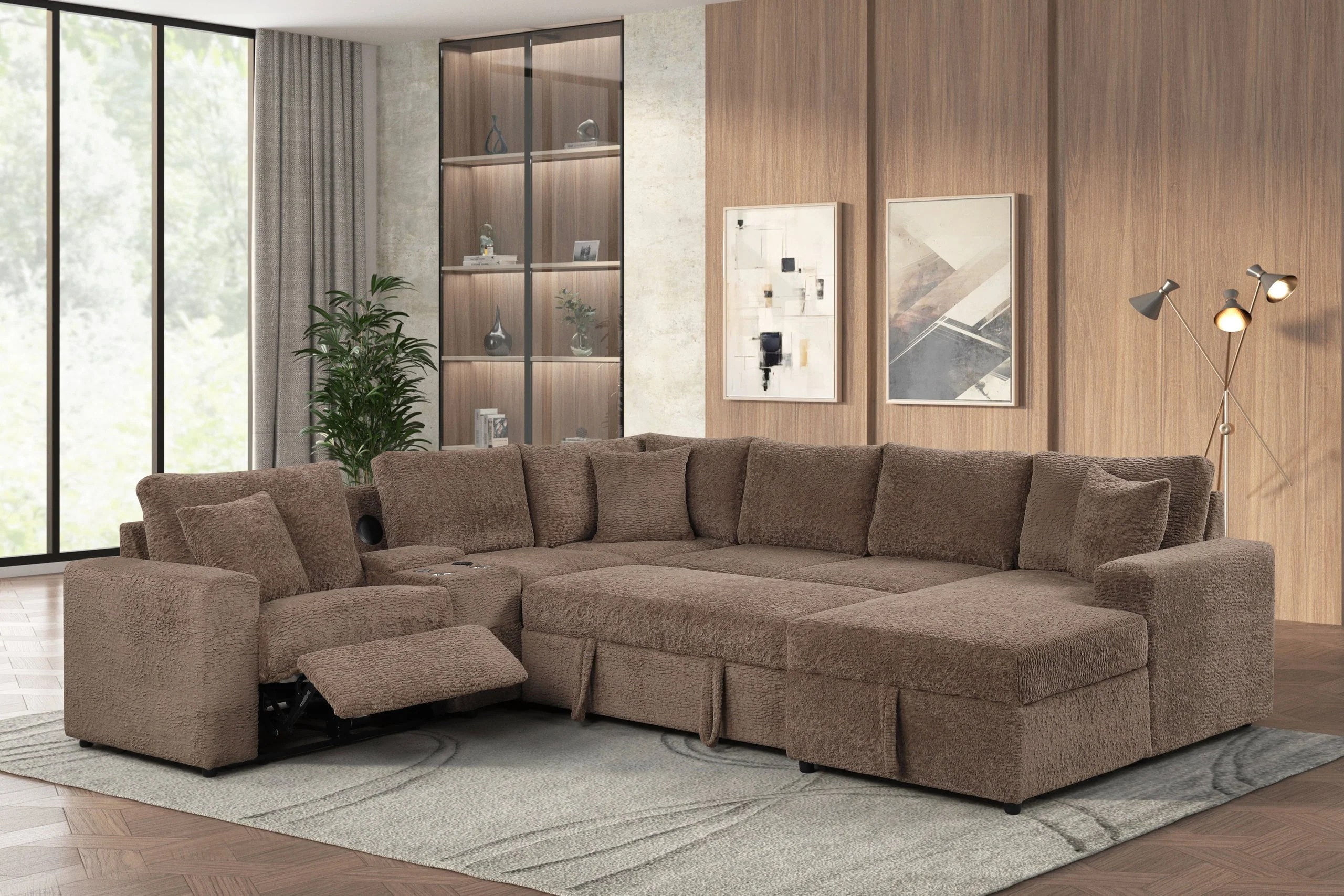 Hunter Mocha Sectional w Bluetooth Speaker & Pull-Out Bed - Image 3