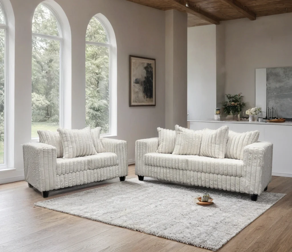FiveTen Cream Velvet 2-Piece Living Room Set - Image 1