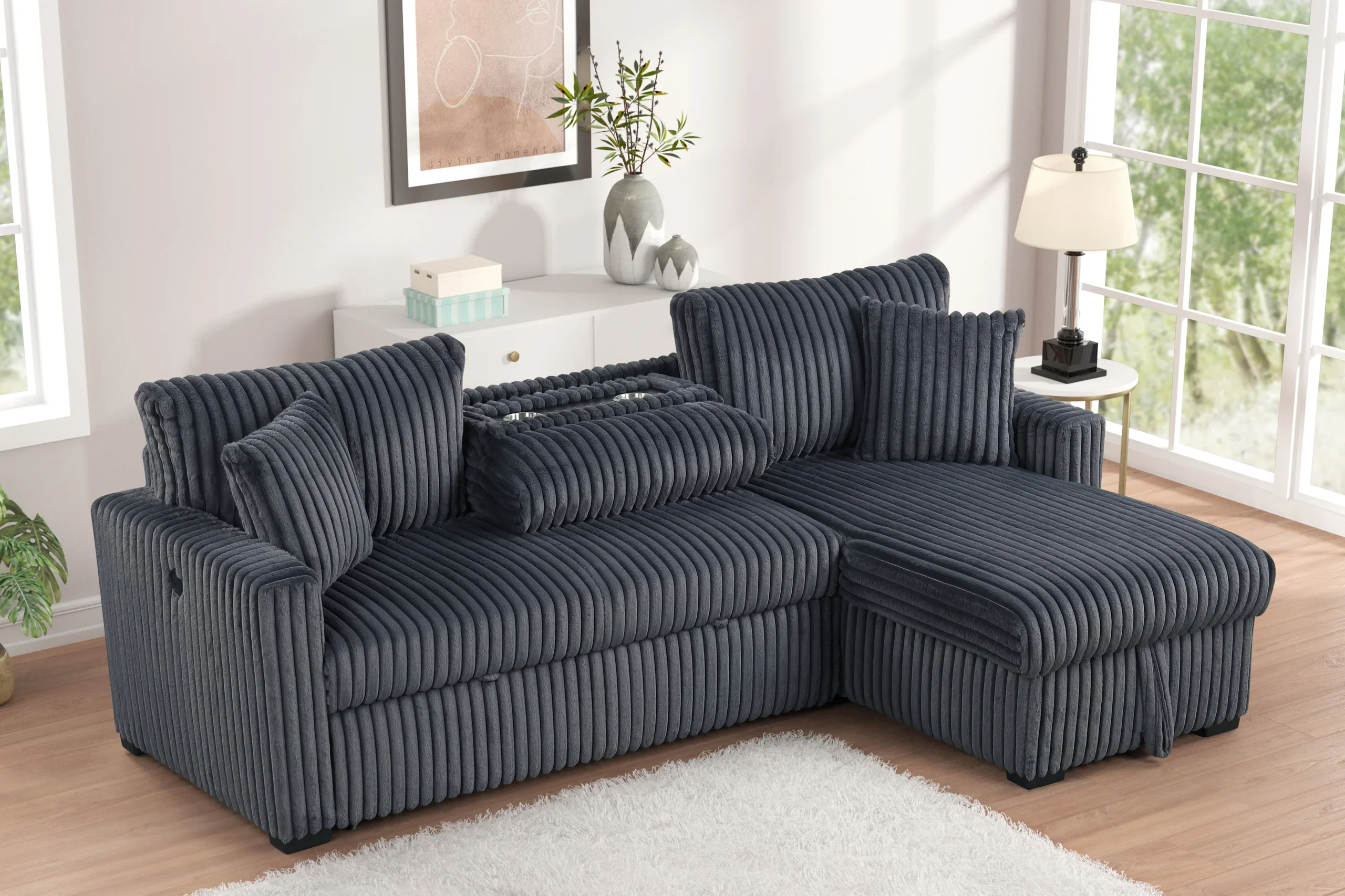 Aria Charcoal Sectional With Pull-Out Bed & Storage Chaise - Image 2