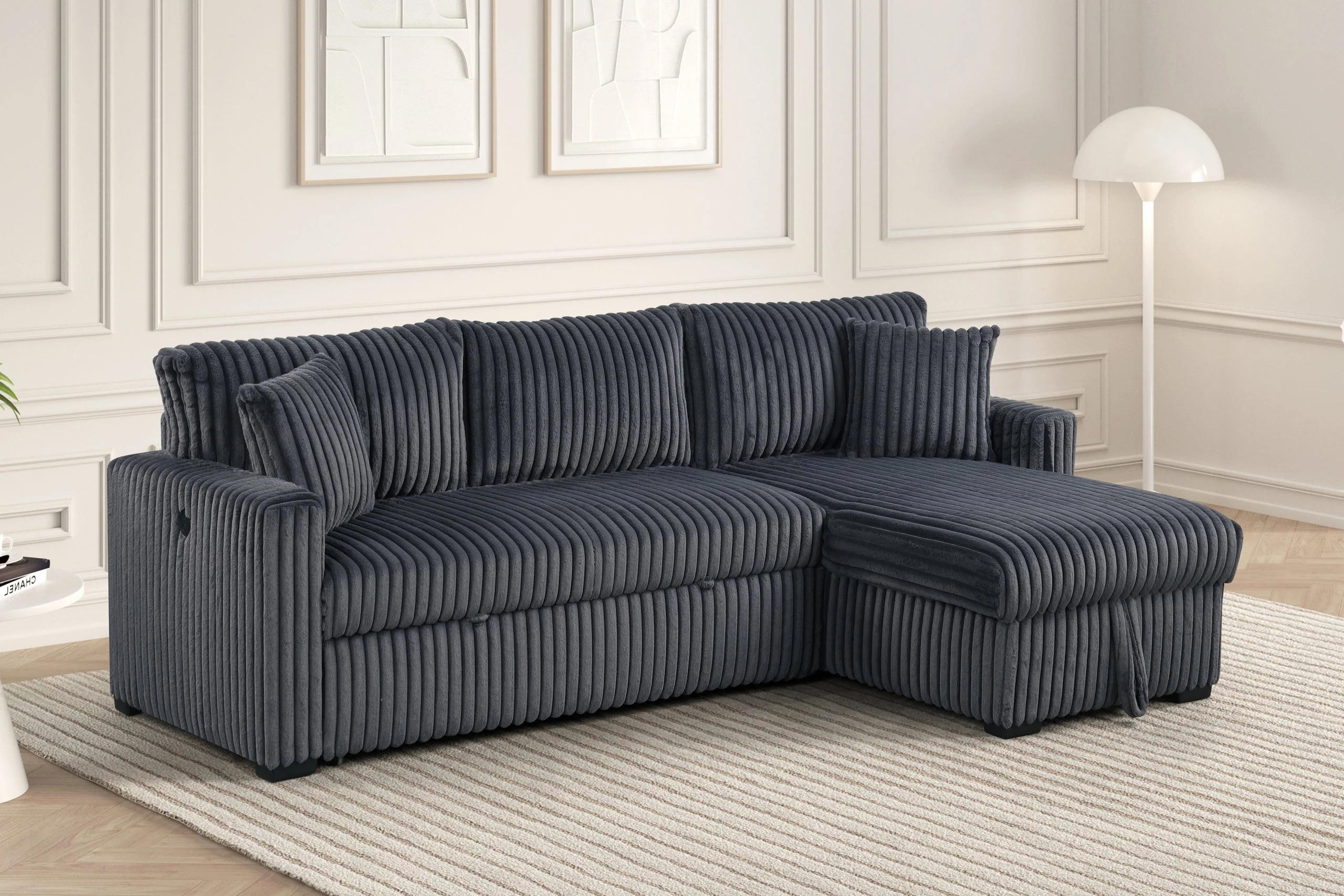 Aria Charcoal Sectional With Pull-Out Bed & Storage Chaise - Image 3